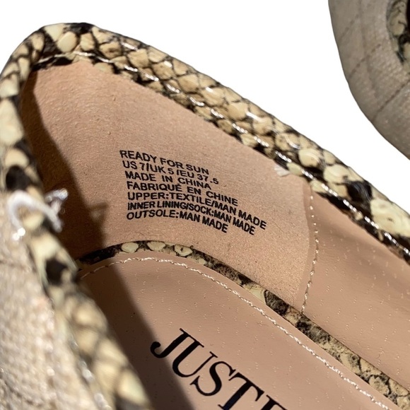 JustFab Beige Woven Quilted Detail Neutral Flats Slip On Shoes - Picture 4 of 7